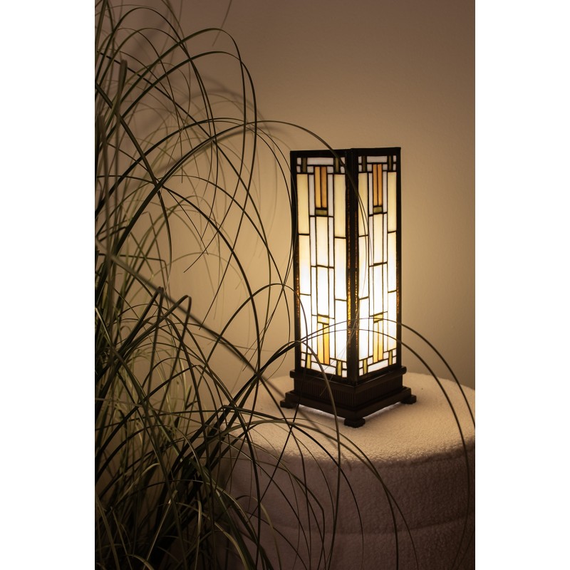 LumiLamp Table Lamp Tiffany 12x12x35 cm  Beige Brown Glass Rectangle