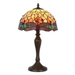 LumiLamp Tiffany Tischlampe Libelle Ø 30x53 cm  Gelb Glas Kunststoff