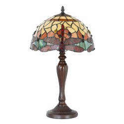 LumiLamp Tiffany Tischlampe Libelle Ø 30x53 cm  Gelb Glas Kunststoff