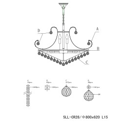 LumiLamp Chandelier Ø 80x60/182 cm  Silver colored Iron Glass