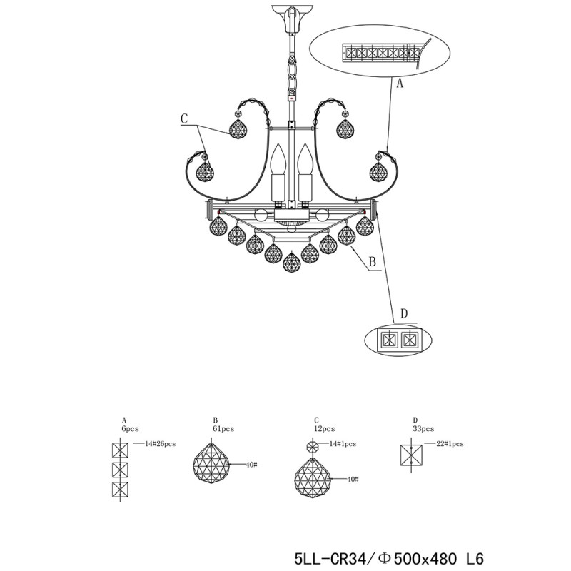 LumiLamp Chandelier Ø 50x43/168 cm  Silver colored Iron Glass