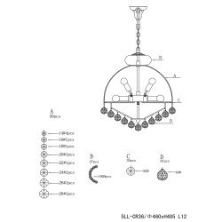 LumiLamp Lampadario Ø 48x55/180 cm  Trasparente Ferro Vetro