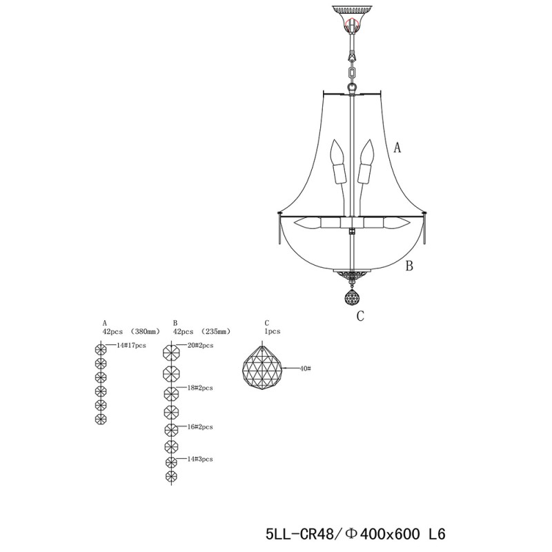 LumiLamp Chandelier Ø 40x64-184 cm Silver colored Iron Glass