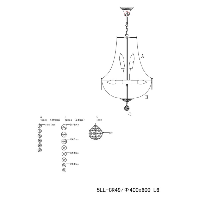 LumiLamp Lustre Ø 40x64/184 cm  Couleur argent Fer Verre