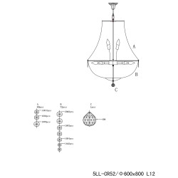 LumiLamp Chandelier Ø 60x85-200 cm Silver colored Iron Glass