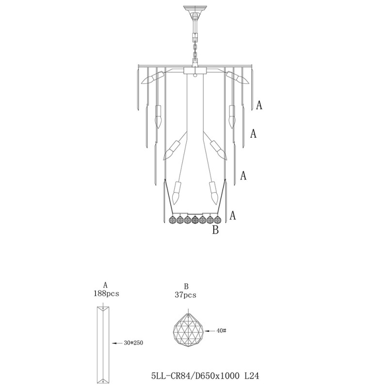 LumiLamp Lustre Ø 65x96 cm Transparent Fer Verre