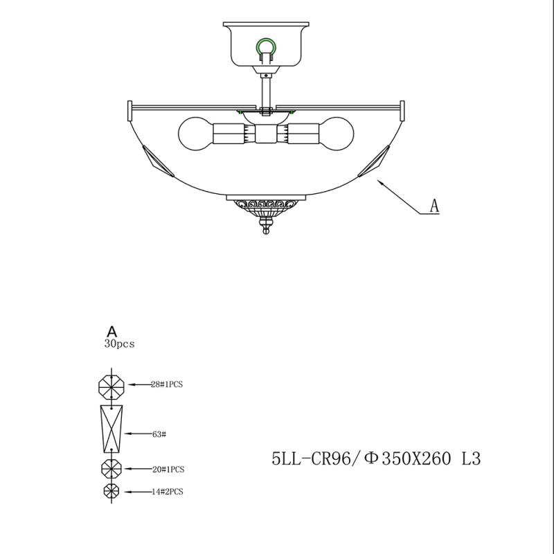 LumiLamp Lampada da soffitto in cristallo Ø 36x33 cm  Trasparente Ferro Vetro