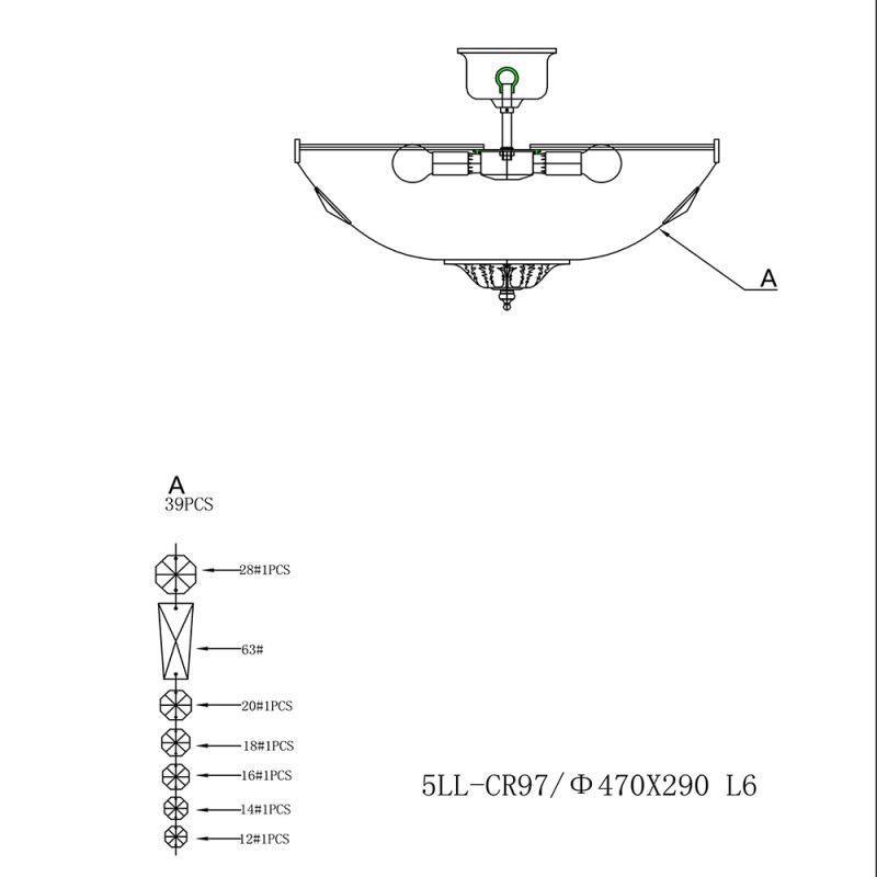 LumiLamp Crystal Ceiling Lamp Ø 47x38 cm  Transparent Iron Glass