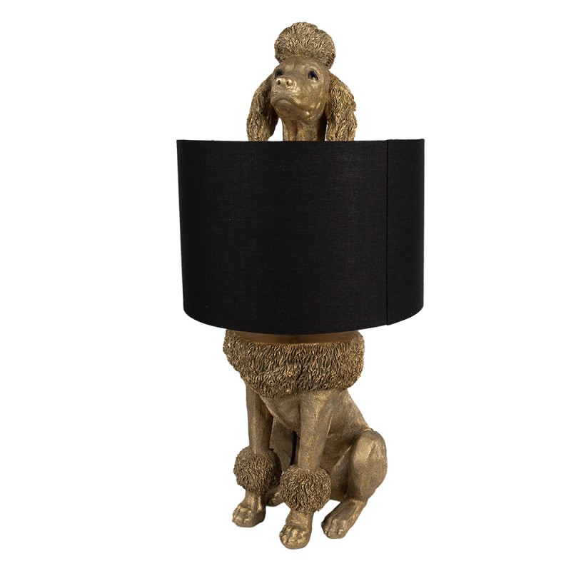 Clayre & Eef Lampe de table Chien Caniche 30x28x57 cm Couleur or Noir Polyrésine