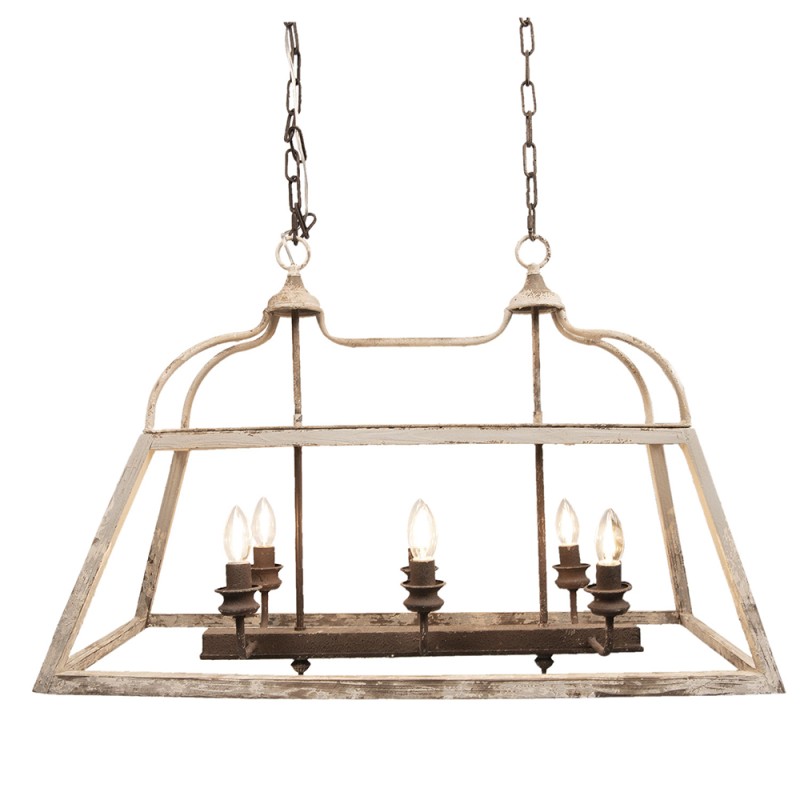 Clayre & Eef Pendant Lamp 87x35x60 cm White Brown Wood Iron