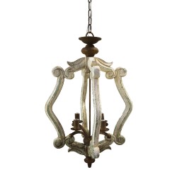 Clayre & Eef Hanglamp  39x39x83 cm  Beige Groen Hout Ijzer