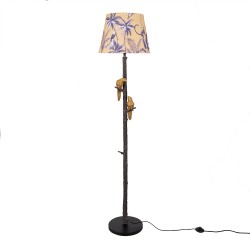 Clayre & Eef Vloerlamp  Ø 37x165 cm  Zwart Goudkleurig Metaal Textiel Papegaai