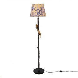 Clayre & Eef Vloerlamp  Ø 37x165 cm  Zwart Goudkleurig Metaal Textiel Papegaai