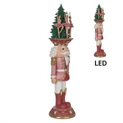 Clayre & Eef Christmas Decoration with LED Lighting Nutcracker 62 cm Pink Polyresin