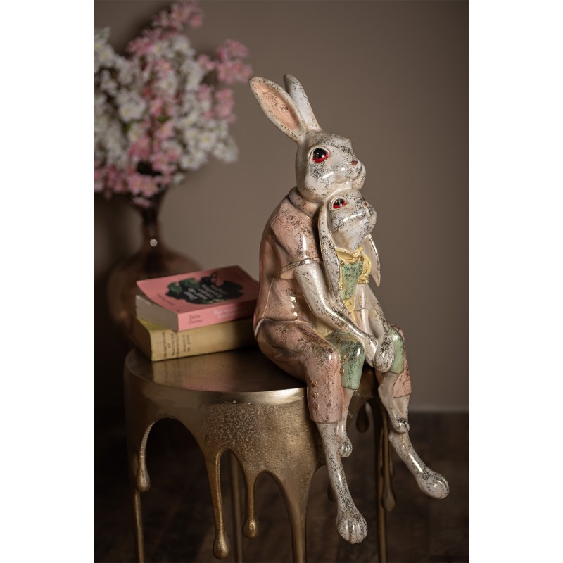 Clayre & Eef Figurine Rabbit 65 cm White Pink Polyresin