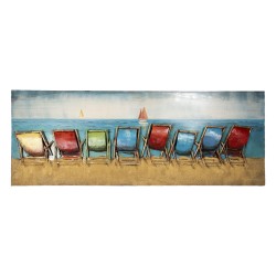 Clayre & Eef Peinture en métal 160x60 cm Bleu Rouge Fer Rectangle Plage