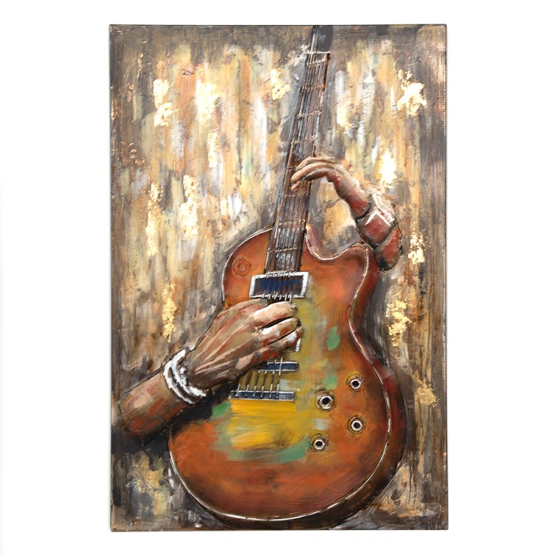 Clayre & Eef Metal Painting 80x120 cm Orange Iron Guitar