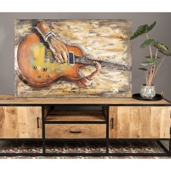 Clayre & Eef Metallgemälde 80x120 cm Orange Eisen Gitarre