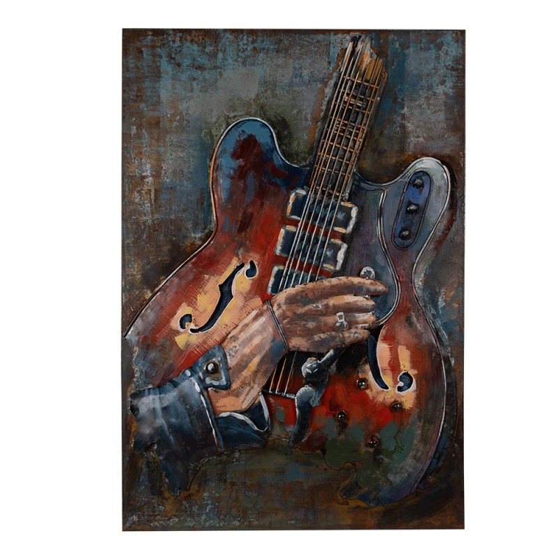 Clayre & Eef 3D Schilderijen metaal   60x90 cm Bruin Blauw Ijzer Gitaar