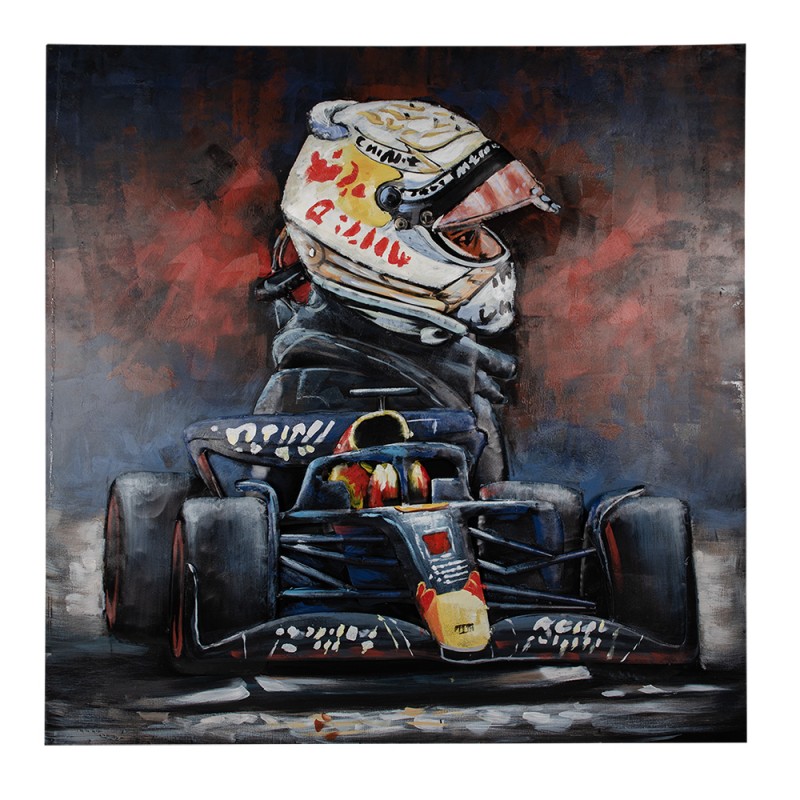 Clayre & Eef 3D Schilderijen metaal 100x100 cm Blauw Rood IJzer Racecar