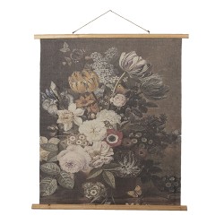 Clayre & Eef Wandkleed  80x100 cm Grijs Hout Textiel Rechthoek Bloemen