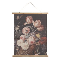 Clayre & Eef Tapisserie murale 80x100 cm Marron Blanc Bois Textile Rectangle Fleurs