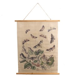 Clayre & Eef Wall Tapestry 80x100 cm Beige Wood Textile Rectangle Butterflies