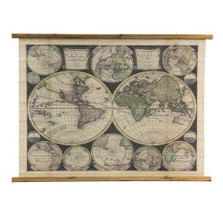 Clayre & Eef Tappeto da parete 100x76 cm Beige Marrone  Legno Tessuto Rettangolo Mappa del mondo