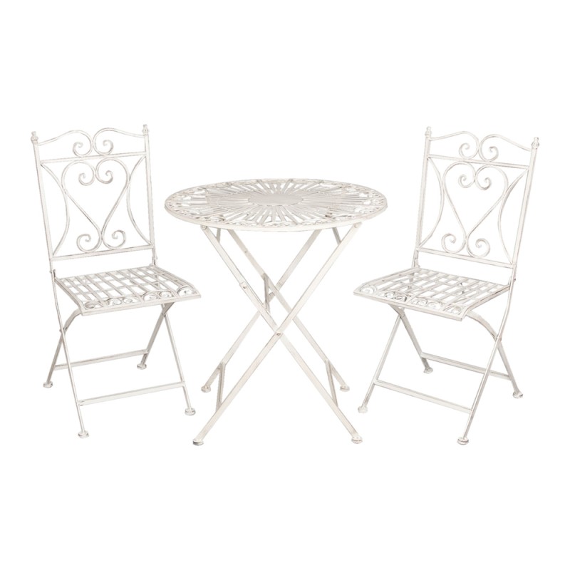 Clayre & Eef Ensemble bistro Table de bistrot Chaises bistrot set de 3 Blanc Fer