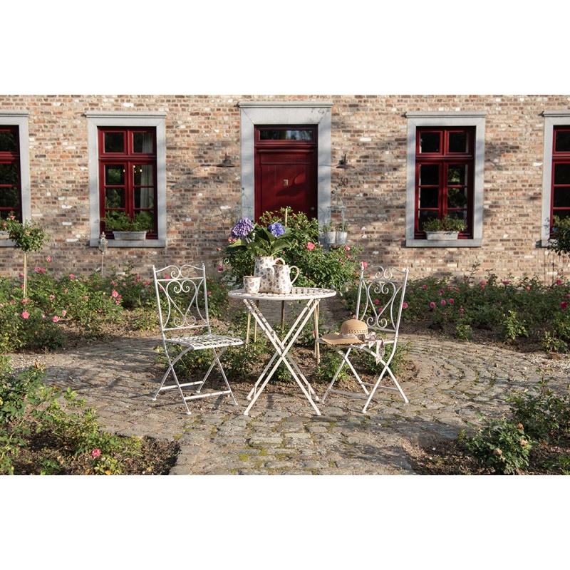 Clayre & Eef Ensemble bistro Table de bistrot Chaises bistrot set de 3 Blanc Fer