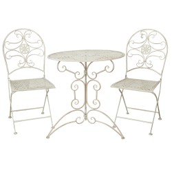 Clayre & Eef Bistro-Set Bistrotisch Bistrostuhl 3-Teilig Ø 70x74  Weiß Eisen