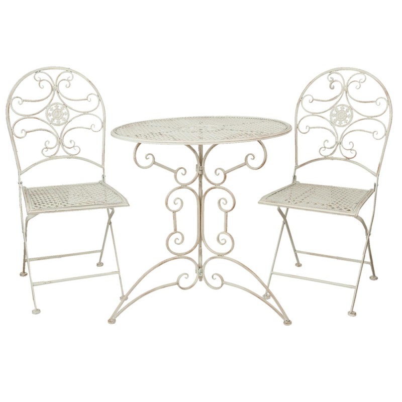 Clayre & Eef Bistro-Set Bistrotisch Bistrostuhl 3-Teilig Ø 70x74  Weiß Eisen