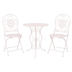 Clayre & Eef Bistro-Set Bistrotisch Bistrostuhl 3-Teilig Ø 60x70 Weiß Eisen