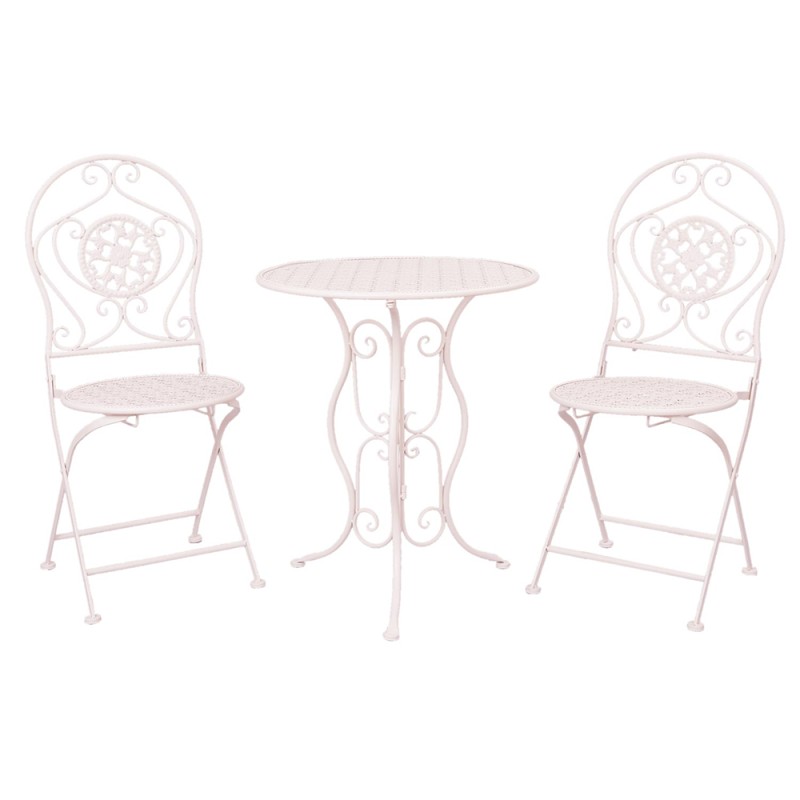 Clayre & Eef Bistro Set Bistro Table Bistro Chair Set of 3 Ø 60x70 White Iron