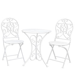 Clayre & Eef Bistro-Set Bistrotisch Bistrostuhl 3-Teilig Ø 60x70 Weiß Eisen