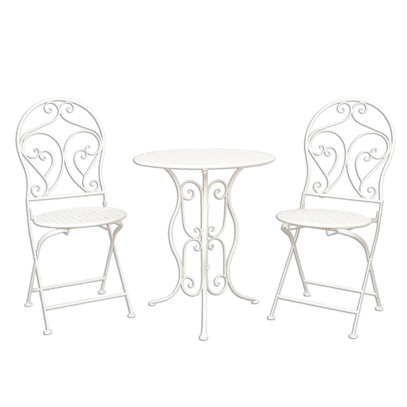 Clayre & Eef Bistro Set Bistro Table Bistro Chair Set of 3 Ø 60x70 Beige Iron