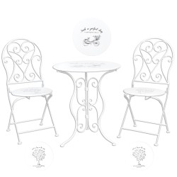 Clayre & Eef Ensemble bistro Table de bistrot Chaises bistrot set de 3 Ø 60x70 Blanc Fer