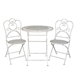 Clayre & Eef Bistro-Set Bistrotisch Bistrostuhl 3-Teilig Ø 70x75  Weiß Eisen