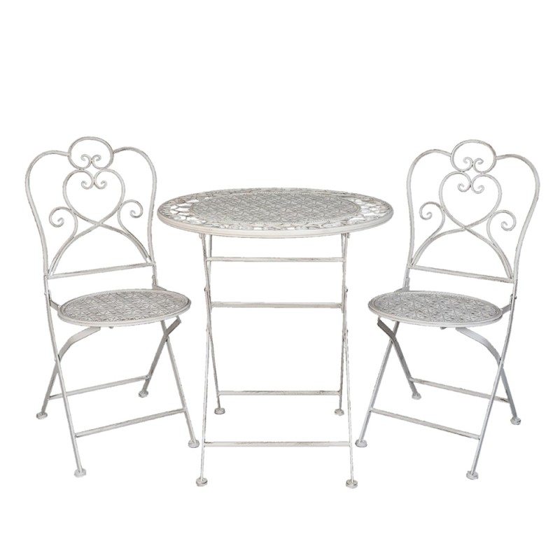 Clayre & Eef Ensemble bistro Table de bistrot Chaises bistrot set de 3 Ø 70x75  Blanc Fer