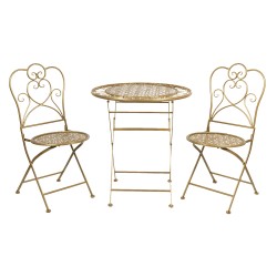 Clayre & Eef Bistro-Set Bistrotisch Bistrostuhl 3-Teilig Ø 70x75 Goldfarbig Eisen Rund