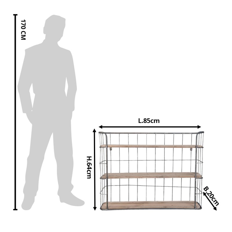 Clayre & Eef Scaffale da parete 85x20x64 cm Marrone Legno  Rettangolo