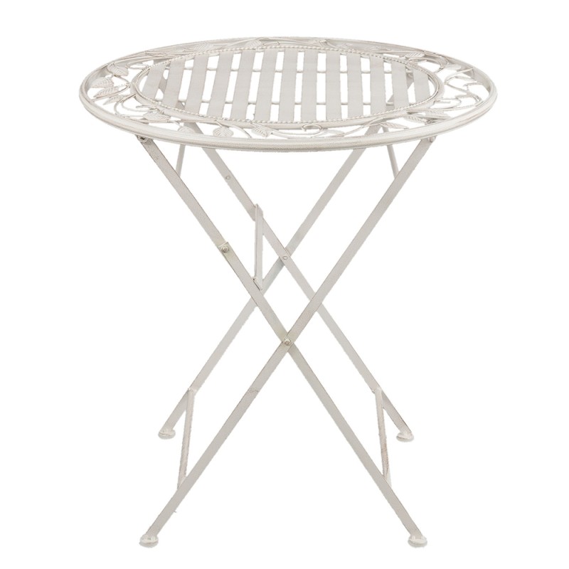 Clayre & Eef Bistro Set Bistro Table Bistro Chair Set of 3 Ø 70x77 cm White Iron Leaves