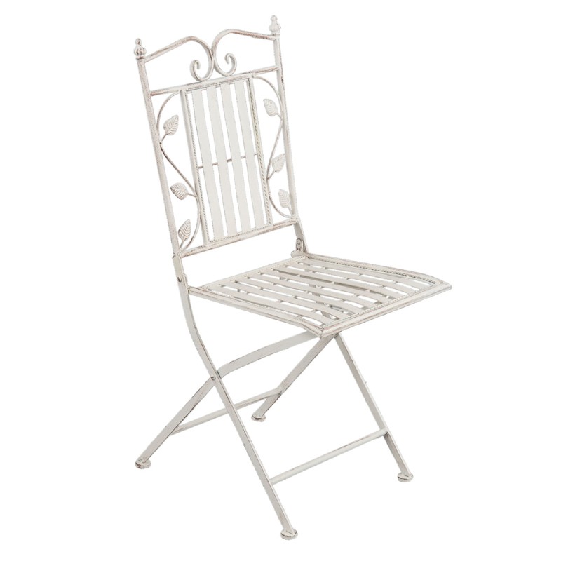 Clayre & Eef Bistro-Set Bistrotisch Bistrostuhl 3-Teilig Ø 70x77 cm Weiß Eisen Blätter