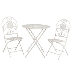 Clayre & Eef Bistro-Set Bistrotisch Bistrostuhl 3-Teilig Ø 70x76 cm Weiß Eisen