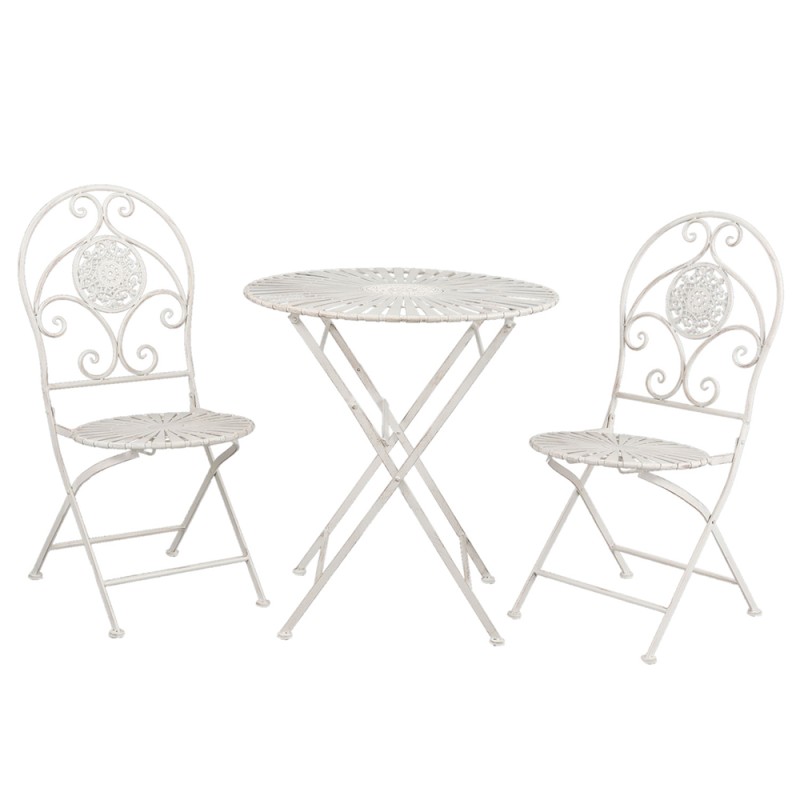 Clayre & Eef Bistro Set Bistro Table Bistro Chair Set of 3 Ø 70x76 cm White Iron