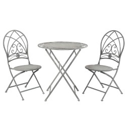 Clayre & Eef Bistro-Set Bistrotisch Bistrostuhl 3-Teilig Ø 70x76 cm Grau Eisen