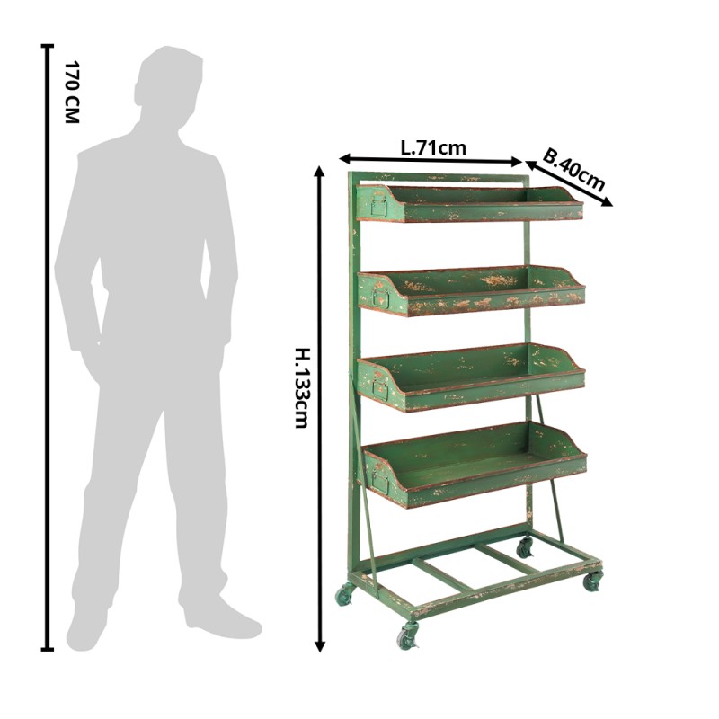 Clayre & Eef Scaffale per piante 71x40x133 cm Verde Ferro Rettangolo