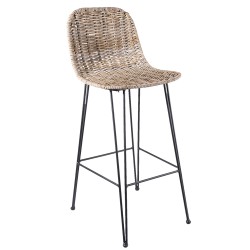 Clayre & Eef Tabouret de bar 40x40x93 cm Marron Rotin Fer