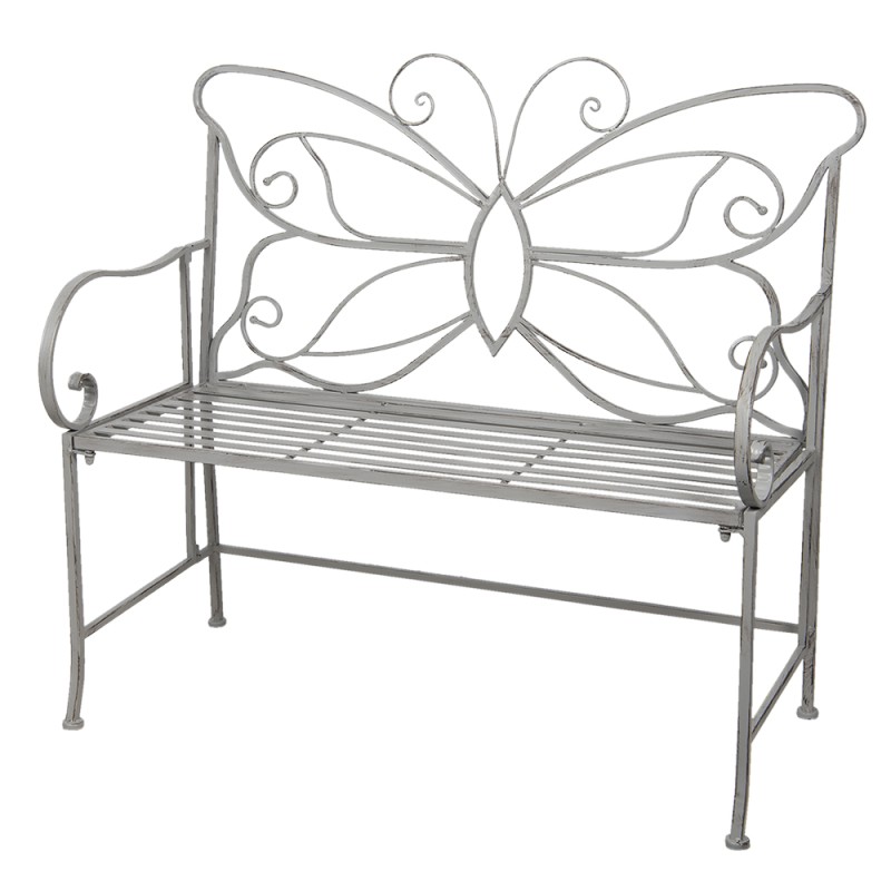 Clayre & Eef Garden Bench 108x55x99 cm Grey Iron Rectangle Butterfly