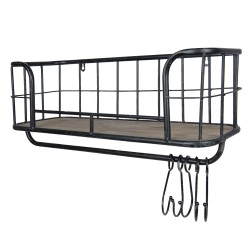 Clayre & Eef Scaffale da parete 60x21x24 cm Nero Metallo Rettangolo